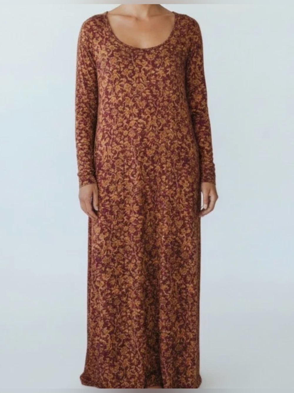 Peruvian Connection Floral Maxi Dress Women Small Long Sleeve Pima Cotton Boho